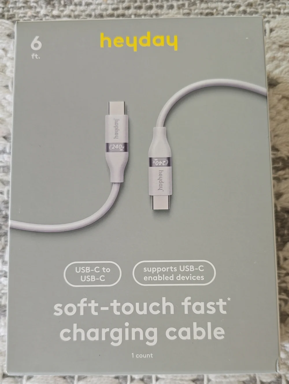 heyday Soft-Touch USB-C to USB-C Charging Cable in Light Gray